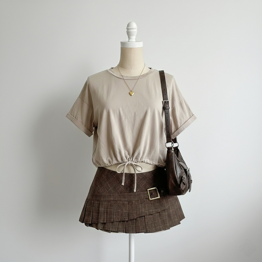 Bluenotes Beige Boxy/baggy Drawstring Tshirt